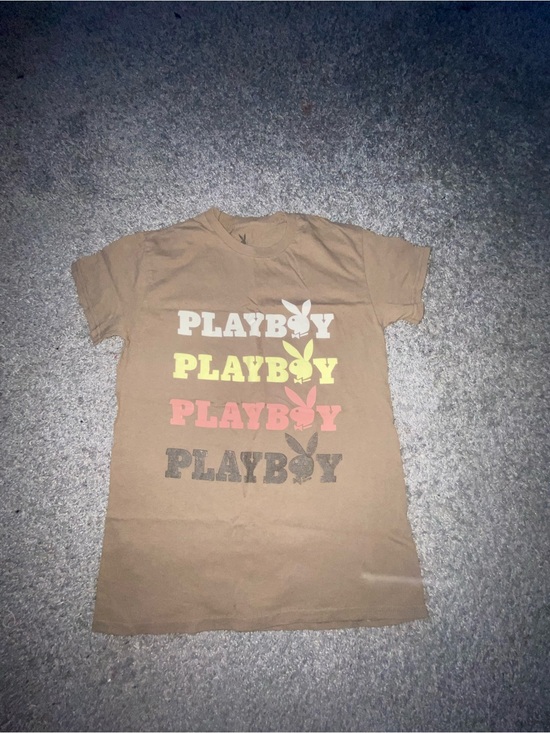 PLAYBOY Other - PLAYBOY Brown Short Sleeve Tee with Multicolor Stacked Logos